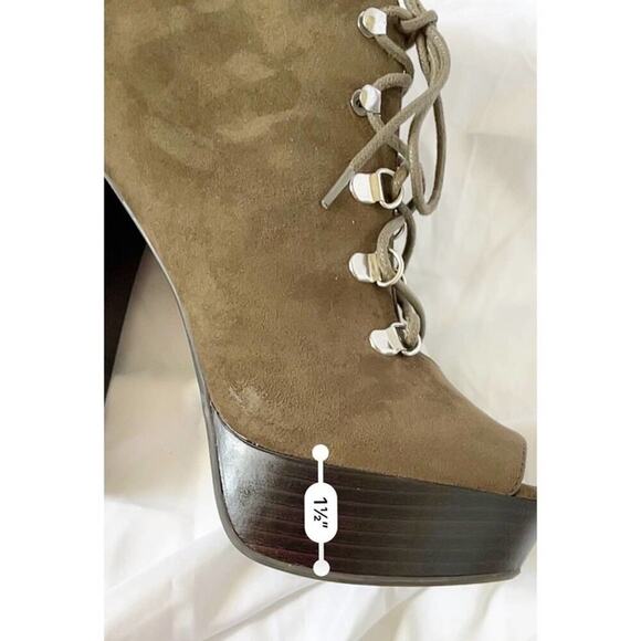 Qupid Enclose Suede Peep Toe Chunky Heel Platform Zip Lace Up Bootie Size 7 - Picture 4 of 14